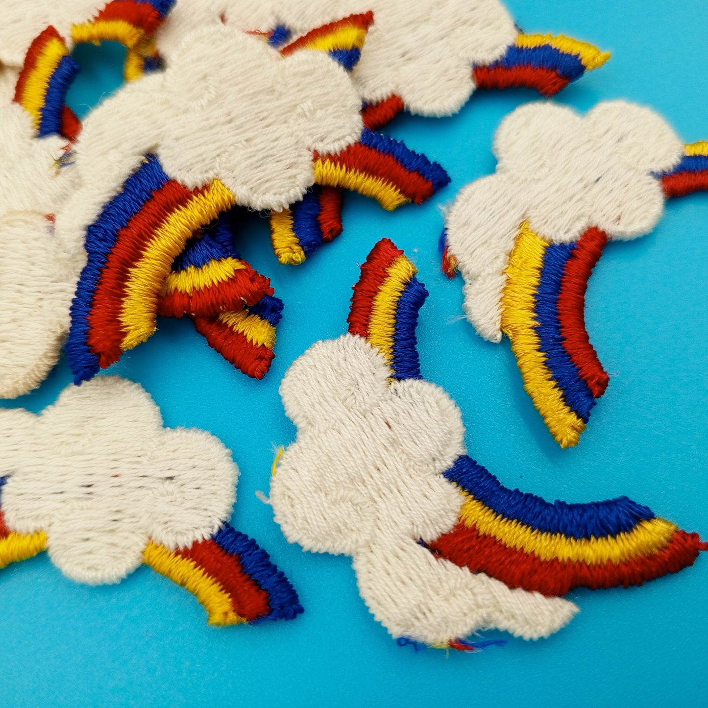 VINTAGE Rainbow Cloud Patches navy blue yellow red white Embroidered Appliques #931