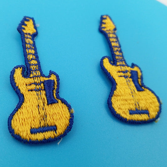 VINTAGE electric guitar Patches blue yellow Embroidered Appliques #944