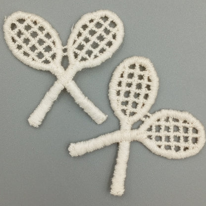 Ivory Tennis Patches Racquets Embroidery Tennis Championship Rackets Patch Symbol for DIY Sewing Decorative Accents and Embellishments #915