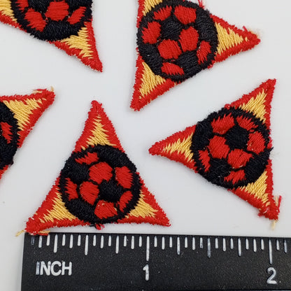 VINTAGE Soccer ball in a triangle Patches red black yellow Embroidered Appliques #908