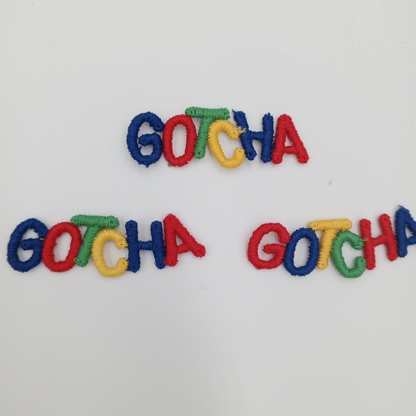 VINTAGE Letter Words Patches red blue, yellow, green, gotcha, Embroidered Appliques #805