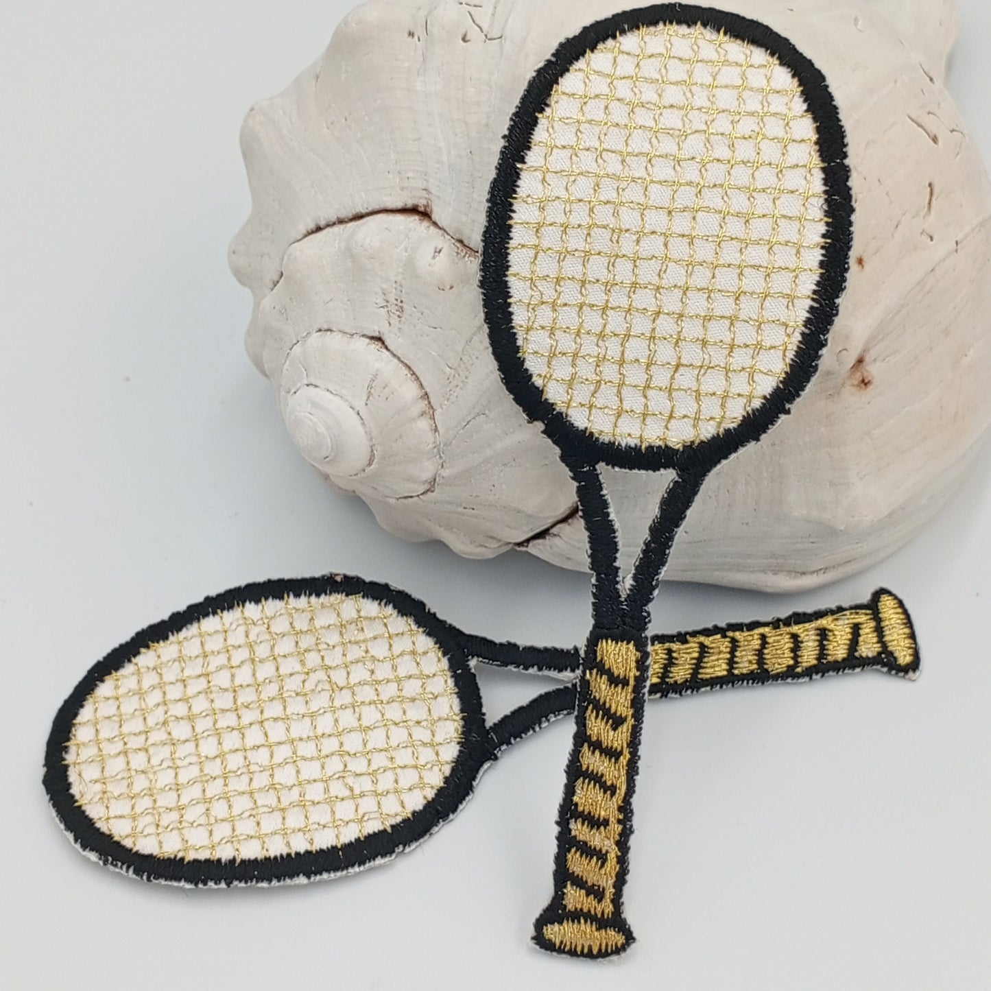 Tennis Racket Embroidered Patch Iron-on Transfer for Jacket Bags Caps Backpack Jean Sportswear black white metallic gold Tennis Vintage #904