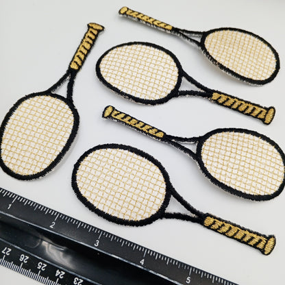 Tennis Racket Embroidered Patch Iron-on Transfer for Jacket Bags Caps Backpack Jean Sportswear black white metallic gold Tennis Vintage #904