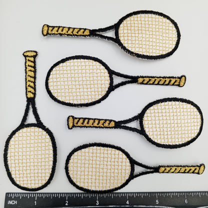 Tennis Racket Embroidered Patch Iron-on Transfer for Jacket Bags Caps Backpack Jean Sportswear black white metallic gold Tennis Vintage #904