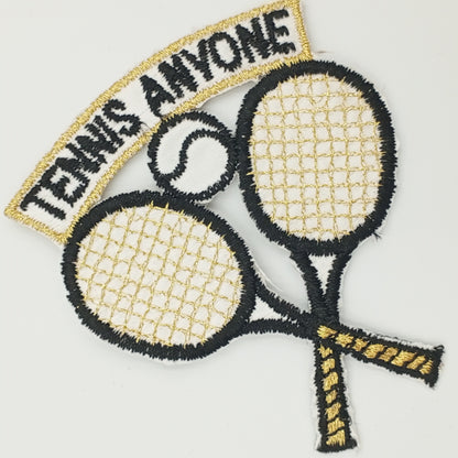 Vintage Tennis Tournament Rackets Tennis Team Patch black white metallic gold Tennis Club Racquets Embroidered Appliques Iron-on Patch #903