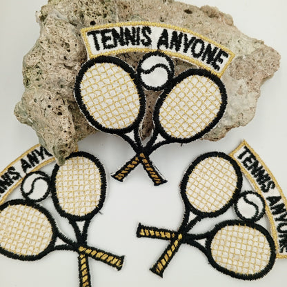 Vintage Tennis Tournament Rackets Tennis Team Patch black white metallic gold Tennis Club Racquets Embroidered Appliques Iron-on Patch #903