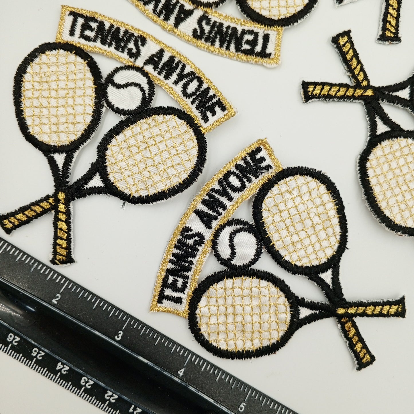 Vintage Tennis Tournament Rackets Tennis Team Patch black white metallic gold Tennis Club Racquets Embroidered Appliques Iron-on Patch #903