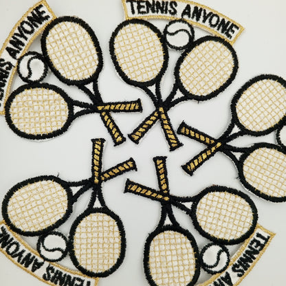 Vintage Tennis Tournament Rackets Tennis Team Patch black white metallic gold Tennis Club Racquets Embroidered Appliques Iron-on Patch #903