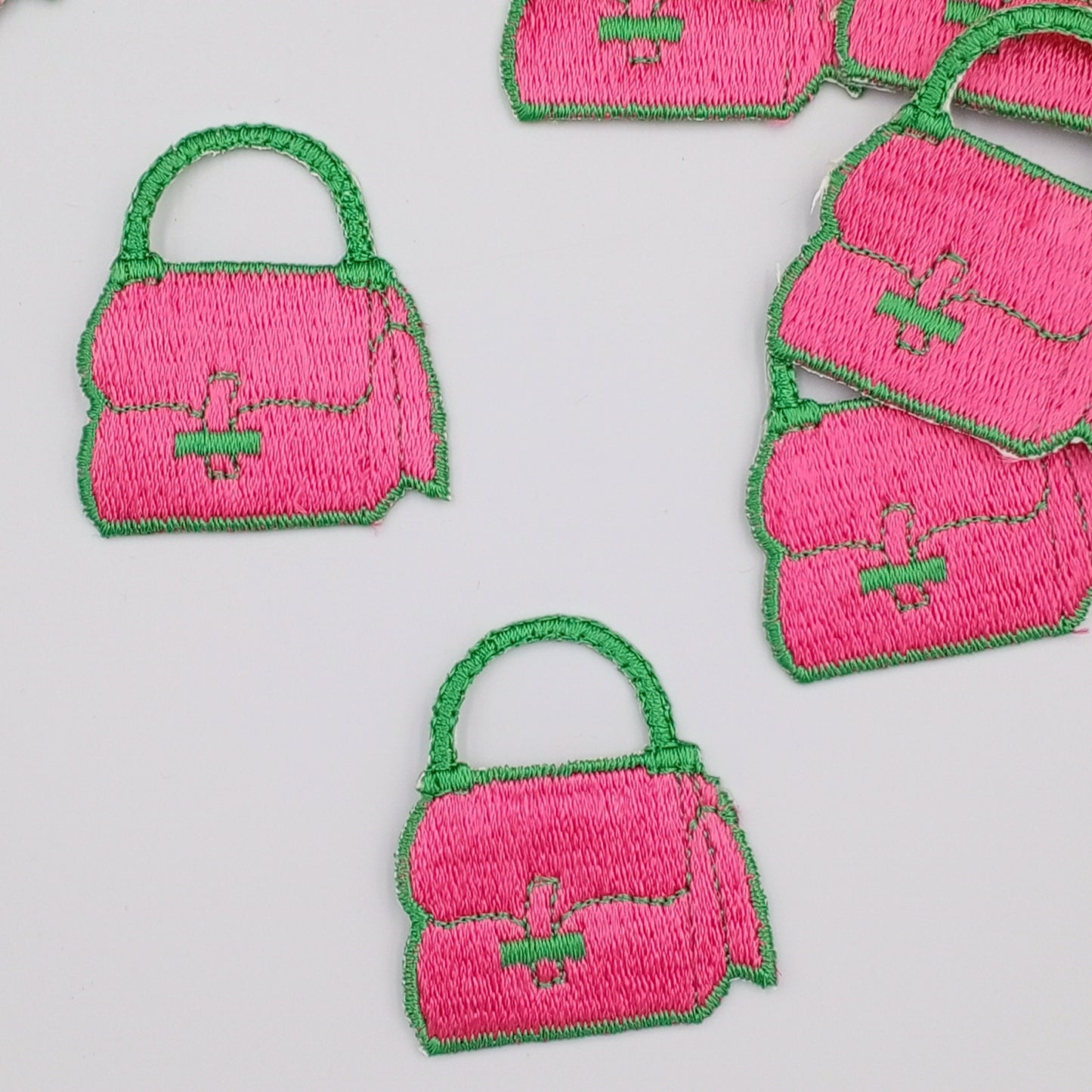 VINTAGE purse handbag Patches green pink Embroidered Appliques #934