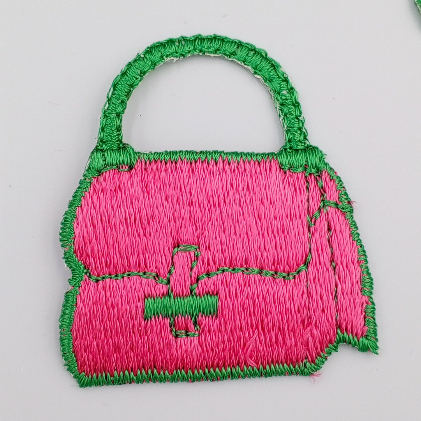 VINTAGE purse handbag Patches green pink Embroidered Appliques #934