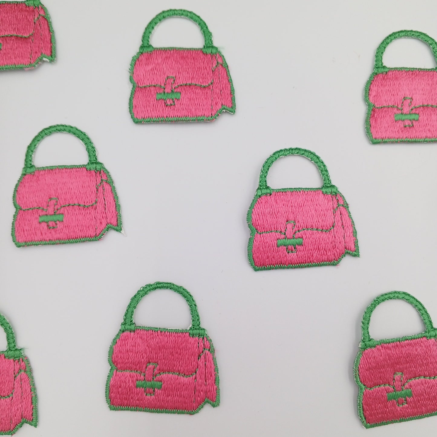 VINTAGE purse handbag Patches green pink Embroidered Appliques #934