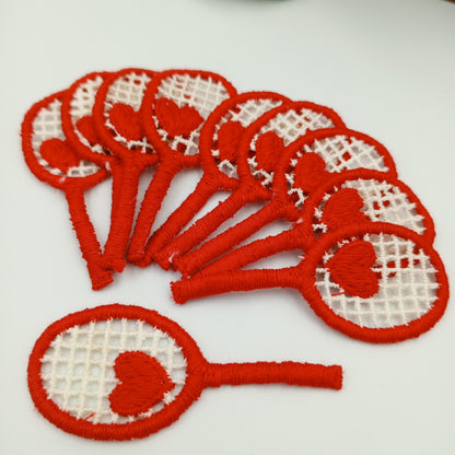 VINTAGE Red Heart tennis Rackets Patches  off white Embroidered Love tennis Appliques #914