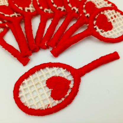 VINTAGE Red Heart tennis Rackets Patches  off white Embroidered Love tennis Appliques #914