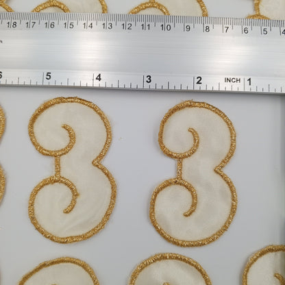 VINTAGE Letter Words Patches off white metallic gold number three Embroidered Appliques #812