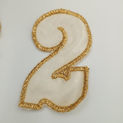 VINTAGE Letter Words Patches off white metallic gold number two Embroidered Appliques #811