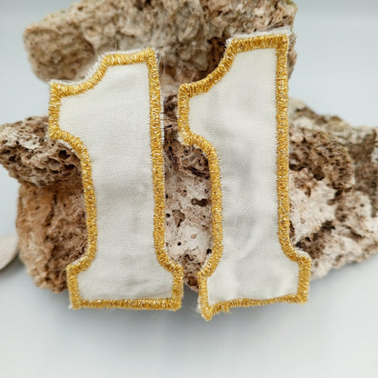 VINTAGE Letter Words Patches off, white metallic gold number one Embroidered Appliques #810