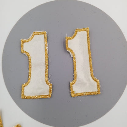 VINTAGE Letter Words Patches off, white metallic gold number one Embroidered Appliques #810