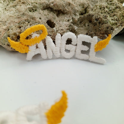 VINTAGE Letter Words Patches yellow white angel Embroidered Appliques #808