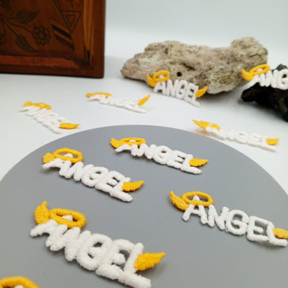 VINTAGE Letter Words Patches yellow white angel Embroidered Appliques #808