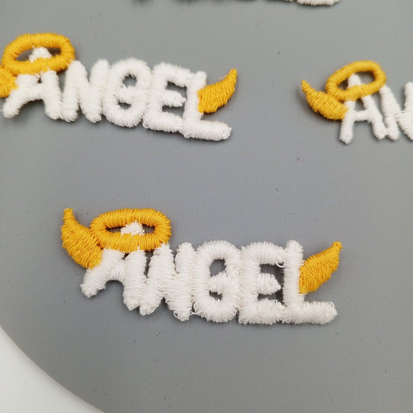 VINTAGE Letter Words Patches yellow white angel Embroidered Appliques #808