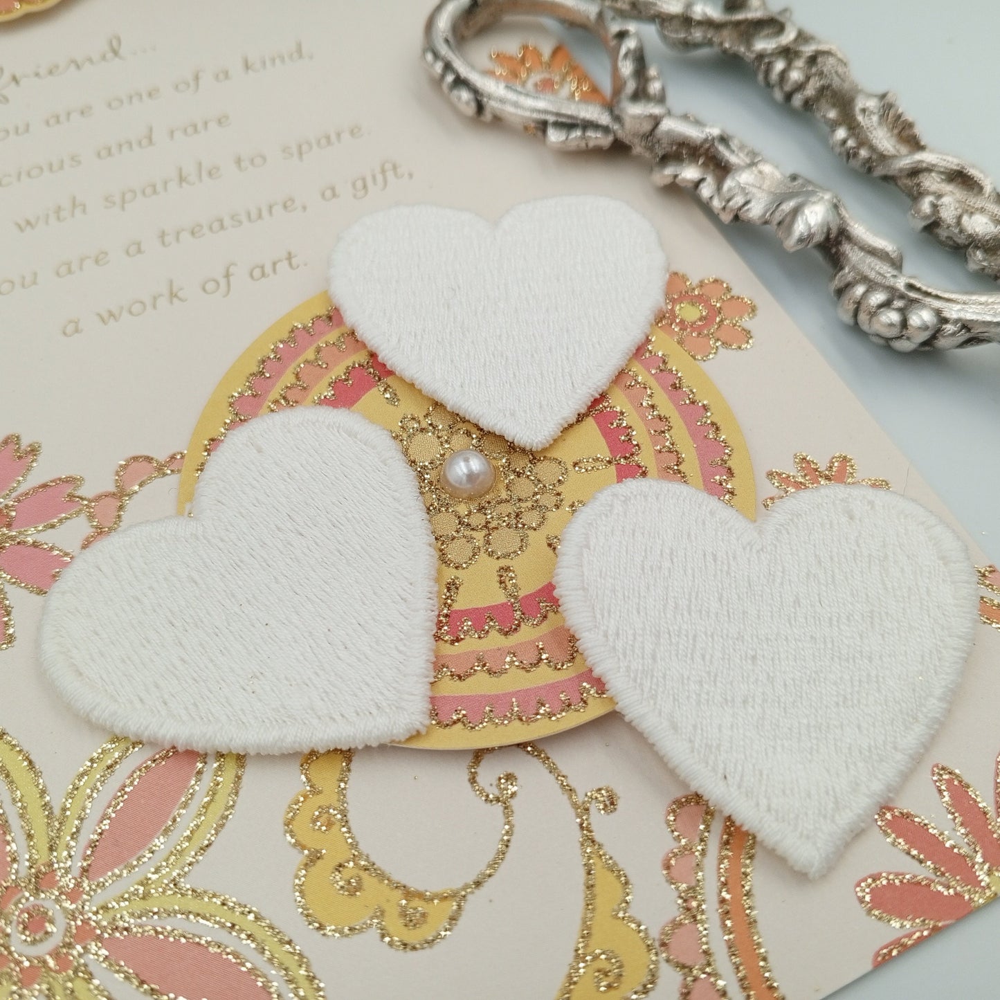 White heart appliques VINTAGE Sew on Patches #665