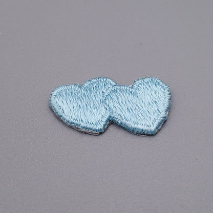 Light blue double hearts appliques VINTAGE Iron on Patches #660