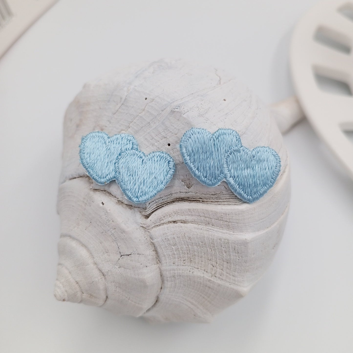 Light blue double hearts appliques VINTAGE Iron on Patches #660