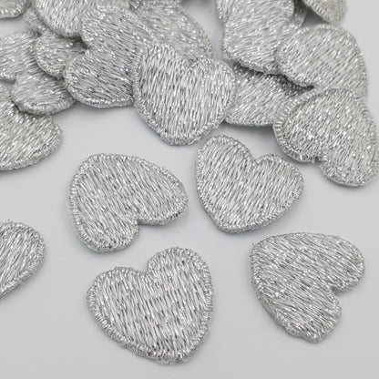 Metallic silver heart appliques VINTAGE Sew on Patches #658