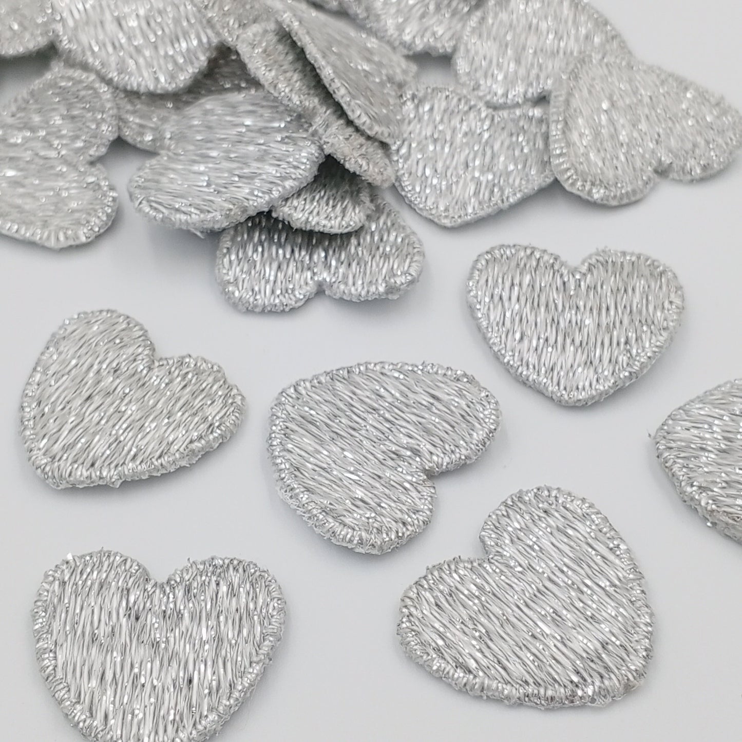 Metallic silver heart appliques VINTAGE Sew on Patches #658