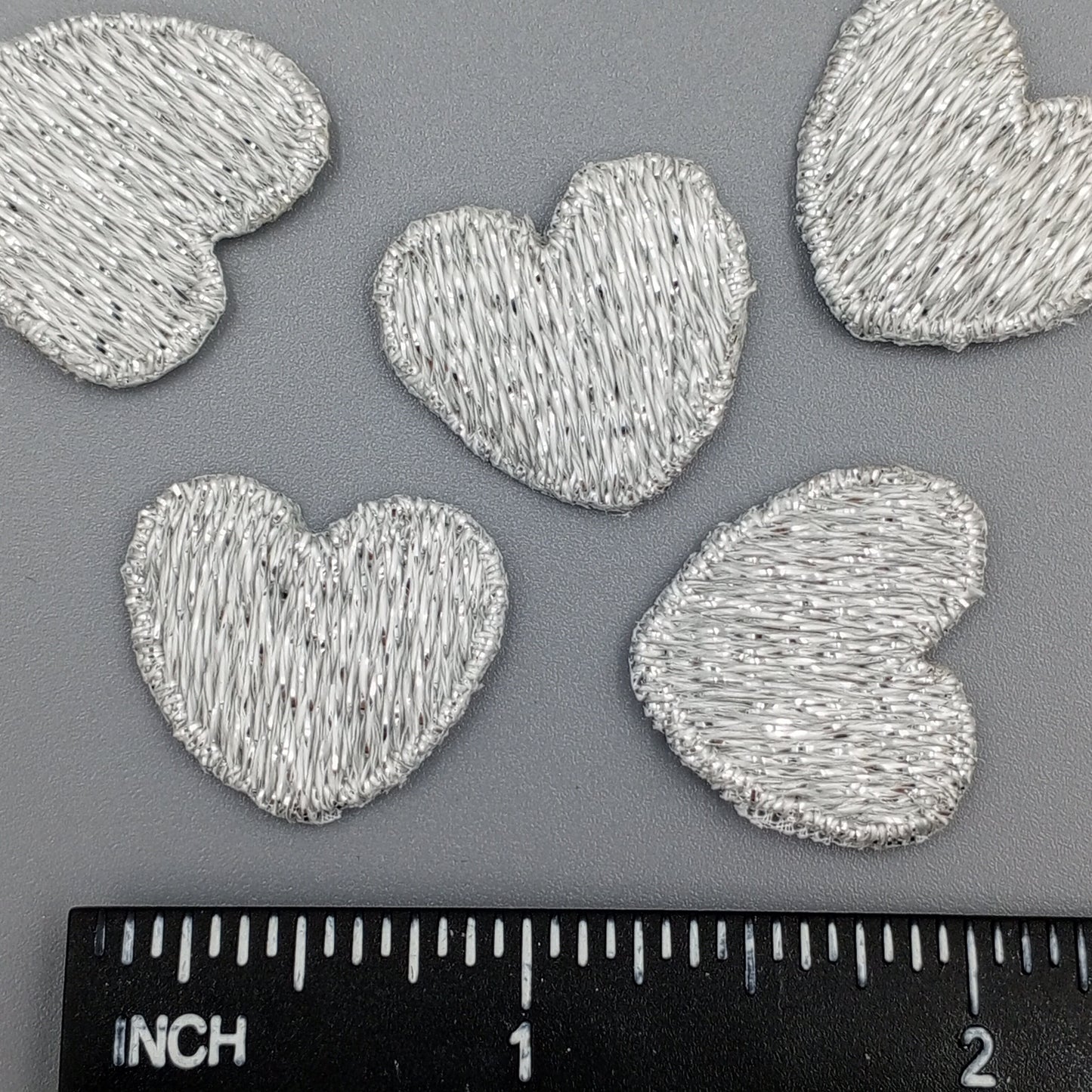 Metallic silver heart appliques VINTAGE Sew on Patches #658