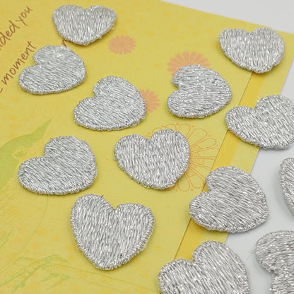 Metallic silver heart appliques VINTAGE Sew on Patches #658