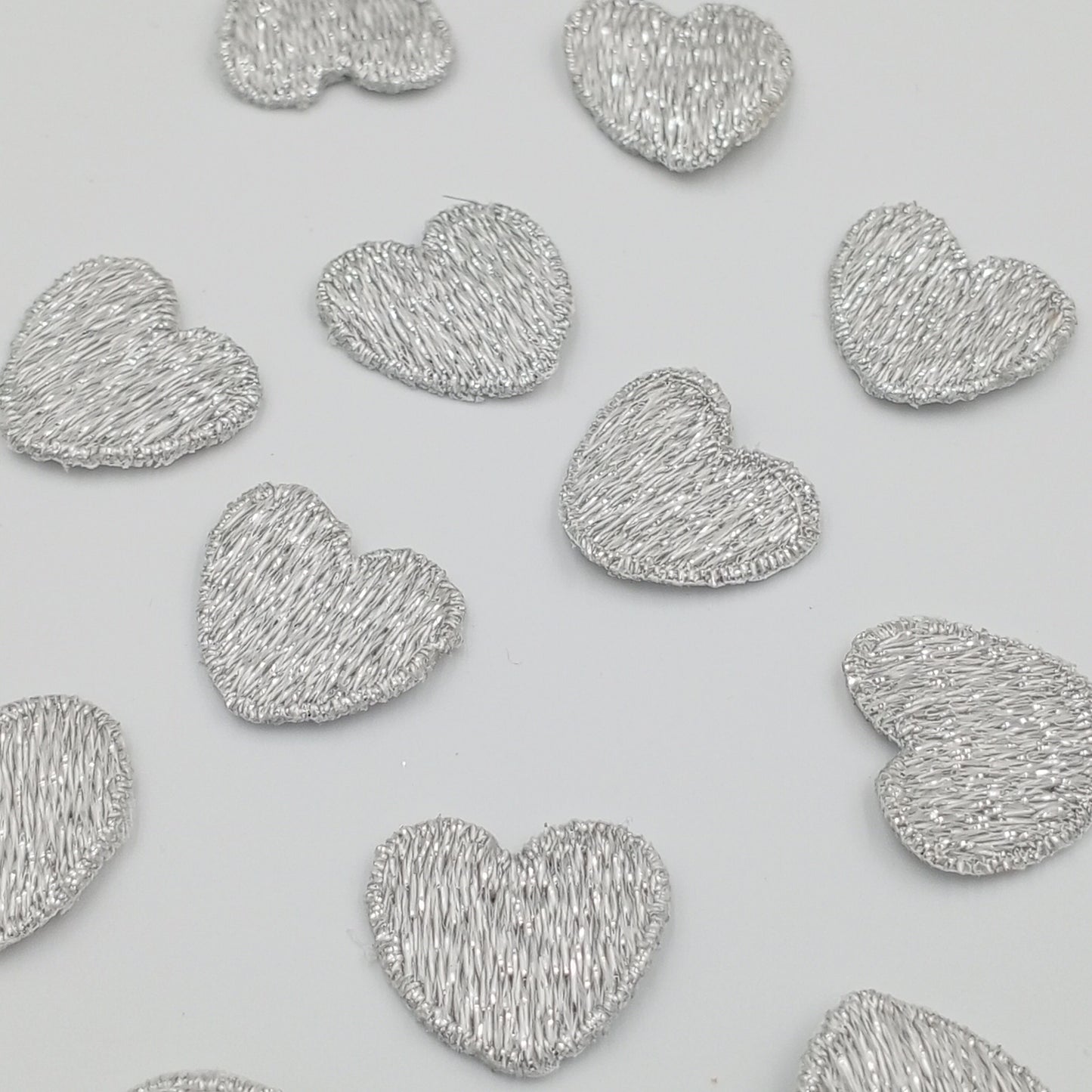 Metallic silver heart appliques VINTAGE Sew on Patches #658