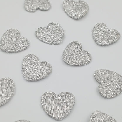 Metallic silver heart appliques VINTAGE Sew on Patches #658