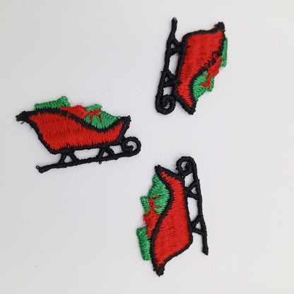 VINTAGE applique green black red Santa sleigh Christmas Patches #353