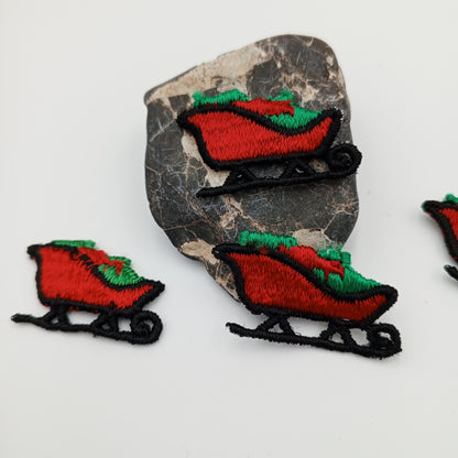 VINTAGE applique green black red Santa sleigh Christmas Patches #353