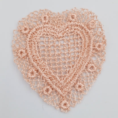 Peach Lace Heart Appliques Floral Hearts VINTAGE Sew on Patches #647