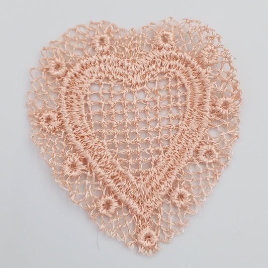 Peach Lace Heart Appliques Floral Hearts VINTAGE Sew on Patches #647