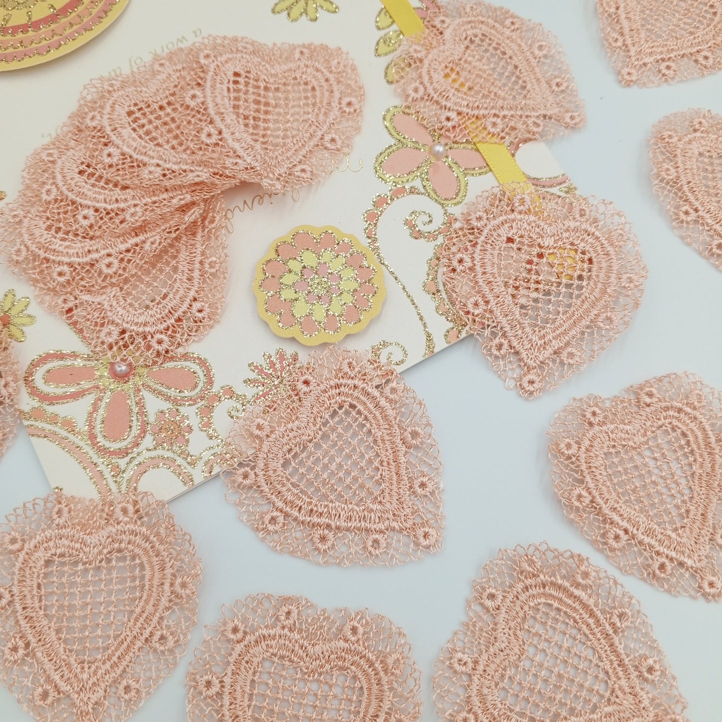 Peach Lace Heart Appliques Floral Hearts VINTAGE Sew on Patches #647