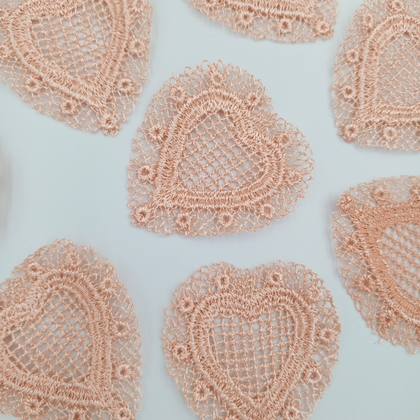 Peach Lace Heart Appliques Floral Hearts VINTAGE Sew on Patches #647