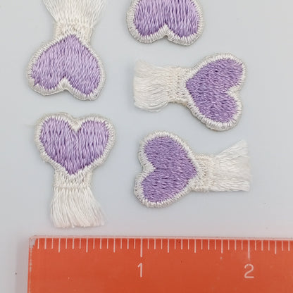 Lovely Cute White Fringe Lavender Heart Appliques VINTAGE Iron on Patches #653