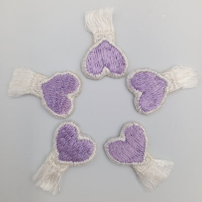 Lovely Cute White Fringe Lavender Heart Appliques VINTAGE Iron on Patches #653