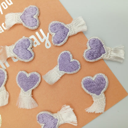 Lovely Cute White Fringe Lavender Heart Appliques VINTAGE Iron on Patches #653