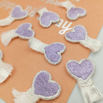 Lovely Cute White Fringe Lavender Heart Appliques VINTAGE Iron on Patches #653