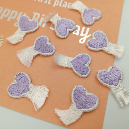 Lovely Cute White Fringe Lavender Heart Appliques VINTAGE Iron on Patches #653