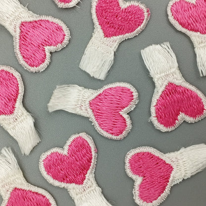 Valentine's Day Hearts Fringe White pink Cute HEART appliques VINTAGE Iron on Patches #652