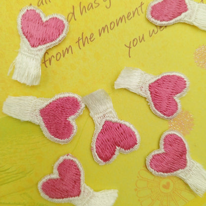 Valentine's Day Hearts Fringe White pink Cute HEART appliques VINTAGE Iron on Patches #652