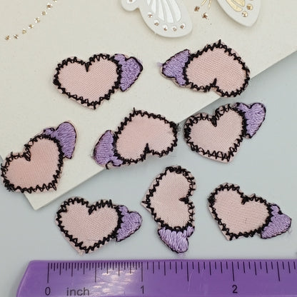 Pink Black Cute Lavender Love Hearts Appliques Valentine's Day Iron on Patches #650