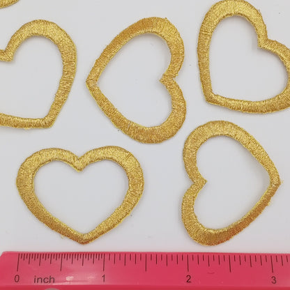 VALENTINE DAY Metallic Gold Heart Appliques VINTAGE Iron on Patches #642