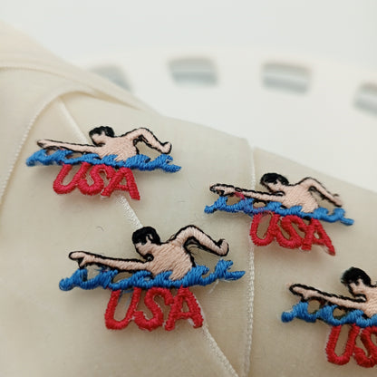 U.S.A. swimming Patches Iron-on black blue red Embroidered Appliques