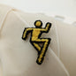 VINTAGE Human running symbol Patches black yellow Embroidered Appliques